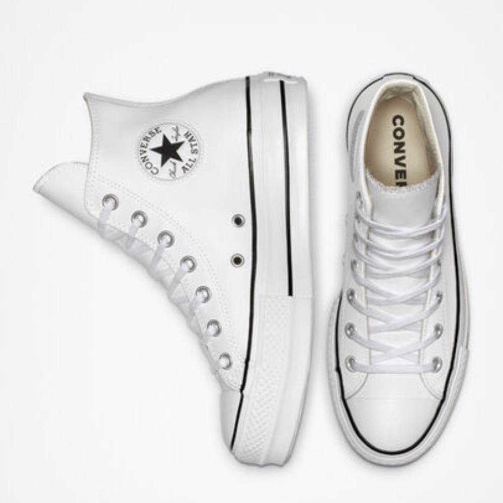 BRAND NEW White leather high top converse